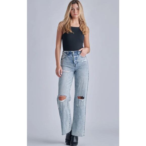Hidden Jeans Wide Leg Distressed Button Fly Denim Women’s 25 Light Wash Grunge - Picture 1 of 14